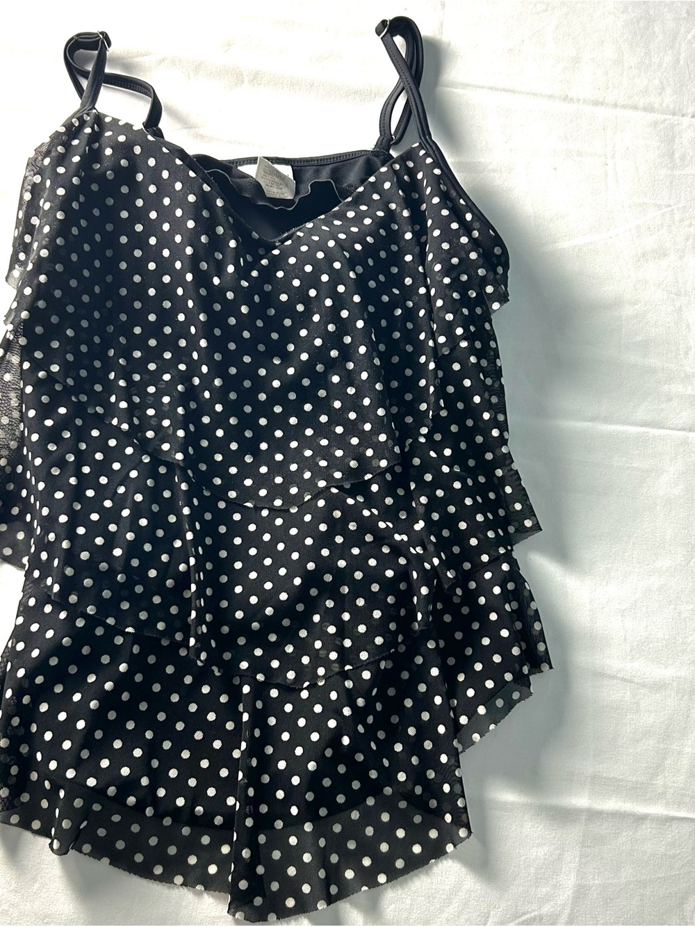 Jaclyn Smith Tankini Women’s Size 10 Black White Polka Dot Swimsuit Top Ruffle